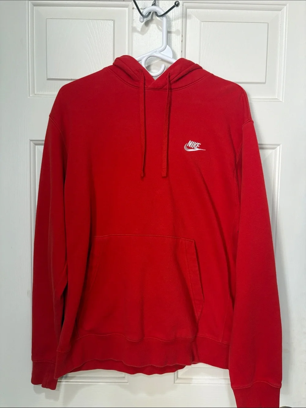 Nike Men’s Red Pullover Hoodie with White Swoosh
